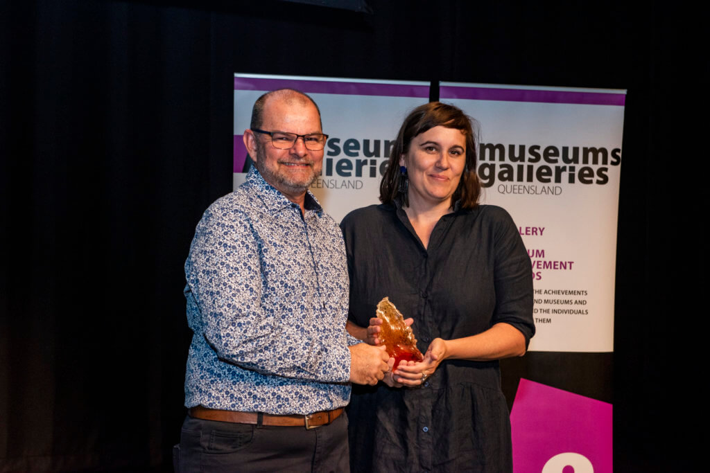 Georgie Sedgwick, Museum of Brisbane accepting a 2019 Gallery and Museum Achievement Award