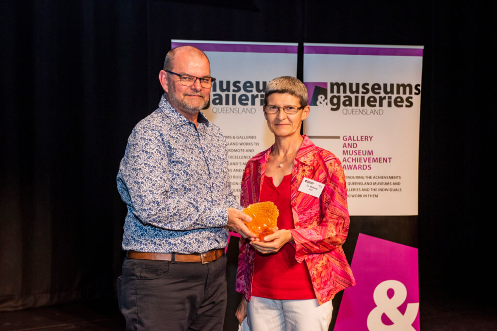 Dr Valerie Boll, accepting a Gallery and Museum Achievement Award on behalf of Dr Valerie Keenan, Girringun Aboriginal Arts Centre