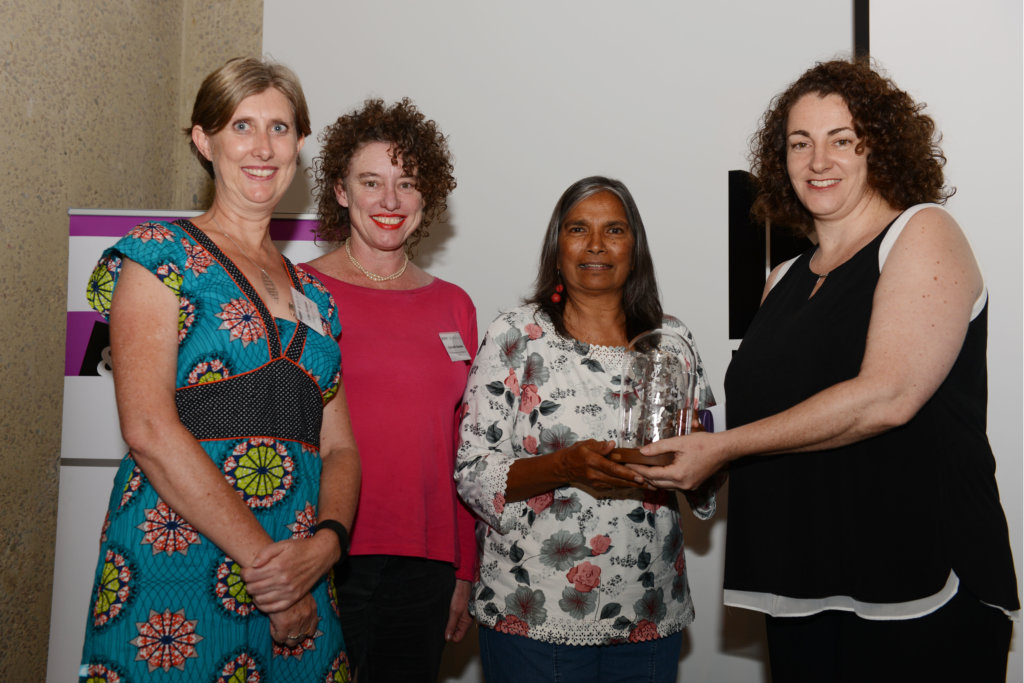 Lisa Jackson, Elisabeth Gondwe and Aunty Evelyn Parkin from North Stradbroke Island Historical Museum, accepting a Gallery and Museum Achievement Award