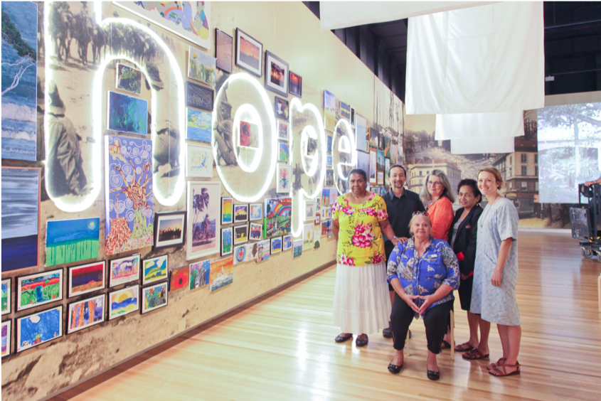 Elders with curators at Peace and Quiet exhibition