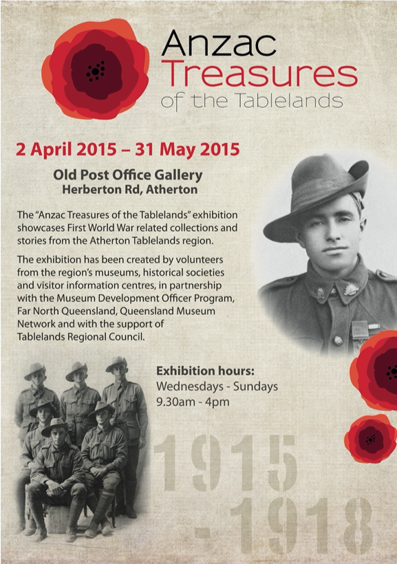 Exhibition advertisement for Anzac Treasures of the Tablelands