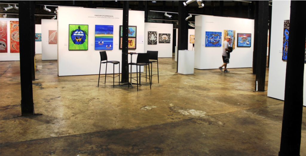 Installation view of Freedom of Expression exhibition at Tanks Arts Centre